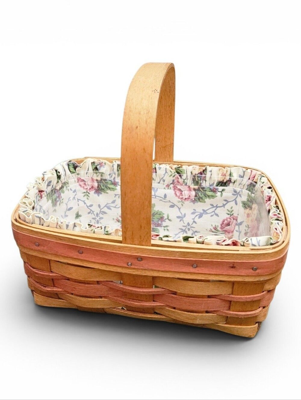 Longaberger 1994 Handwoven Vintage Basket with Floral Liner